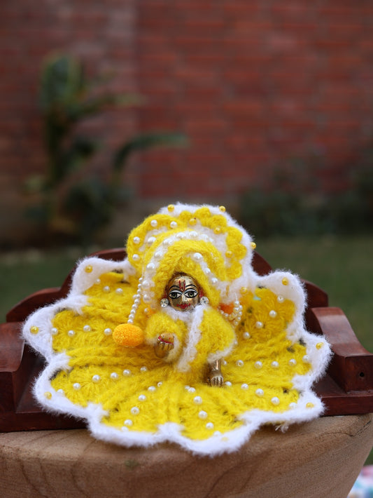 Basanti Yellow Wool Laddu Gopal Poshak 4 Pc Set