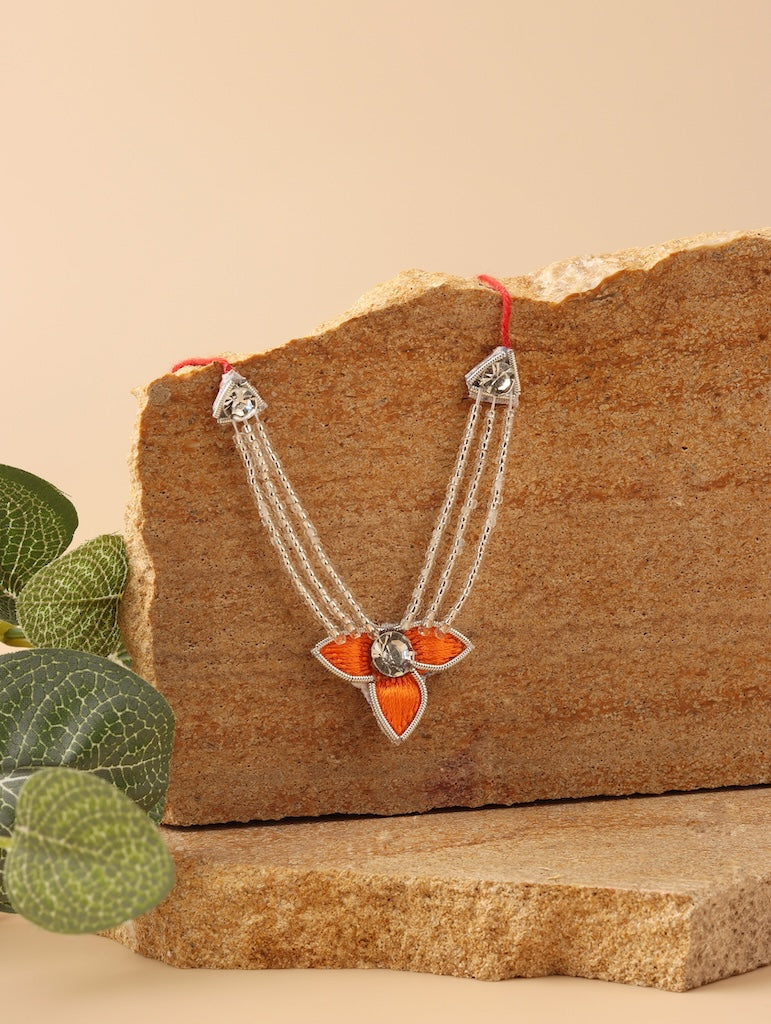 Decorative beaded necklace in red-yellow for Krishna Ji Shringar