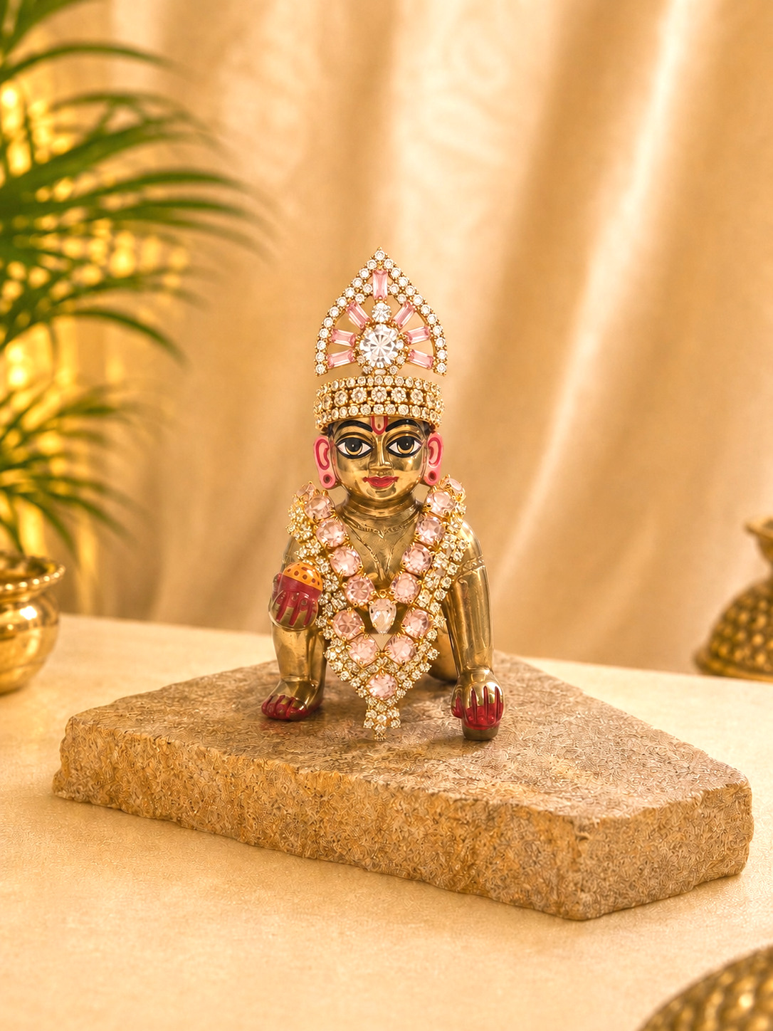 Rajsi Laddu Gopal Mukut & Mala Set