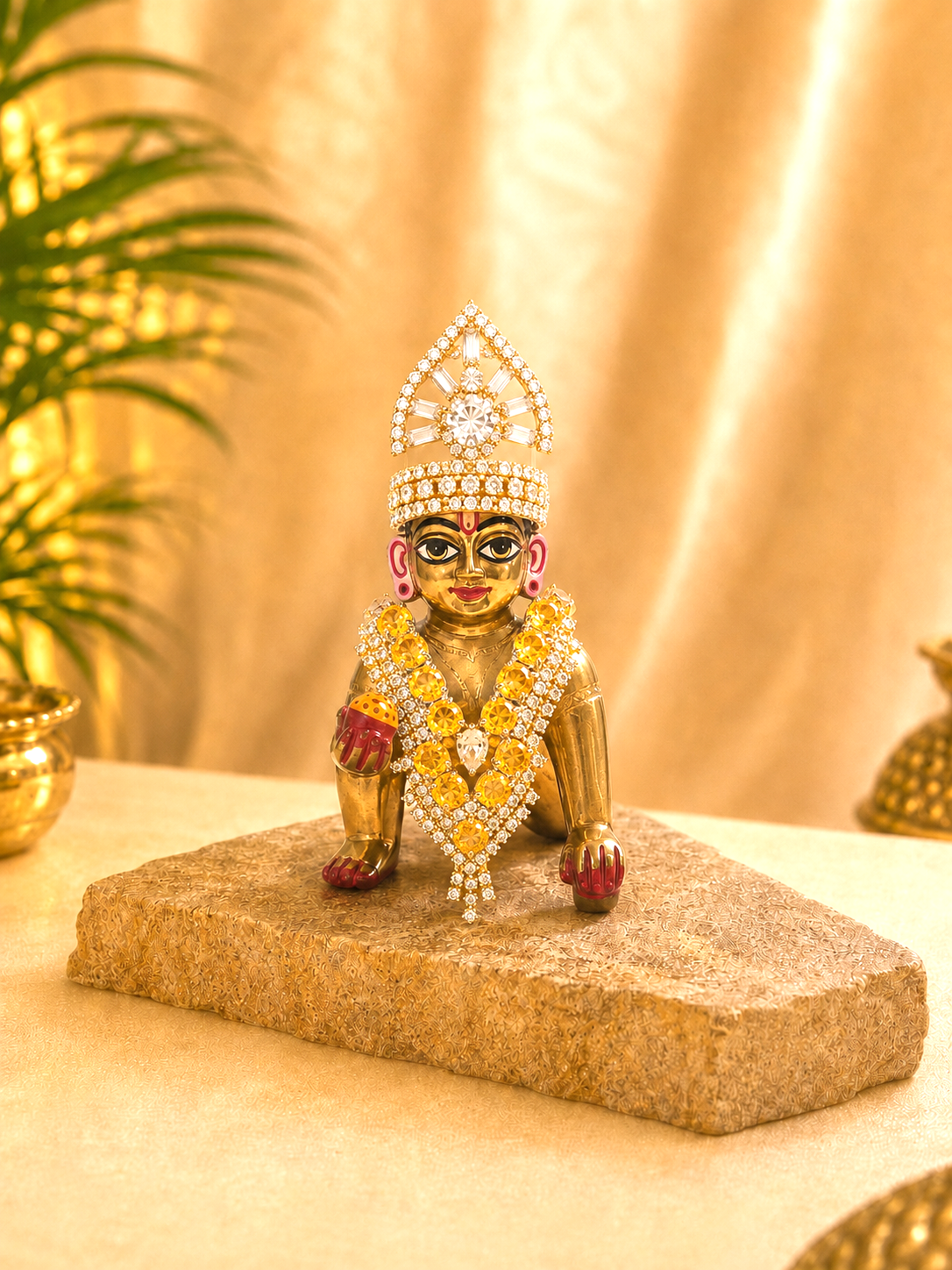 Rajsi Laddu Gopal Mukut & Mala Set