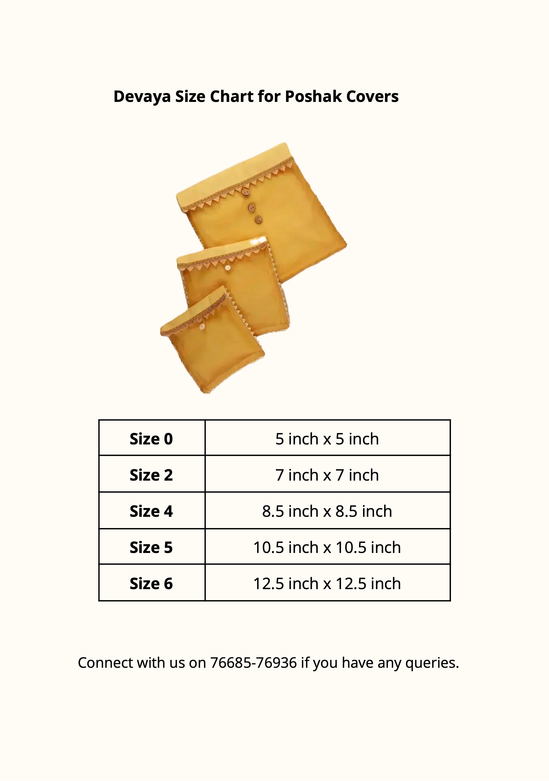 Size Guide for Poshak Covers (Set of 5)