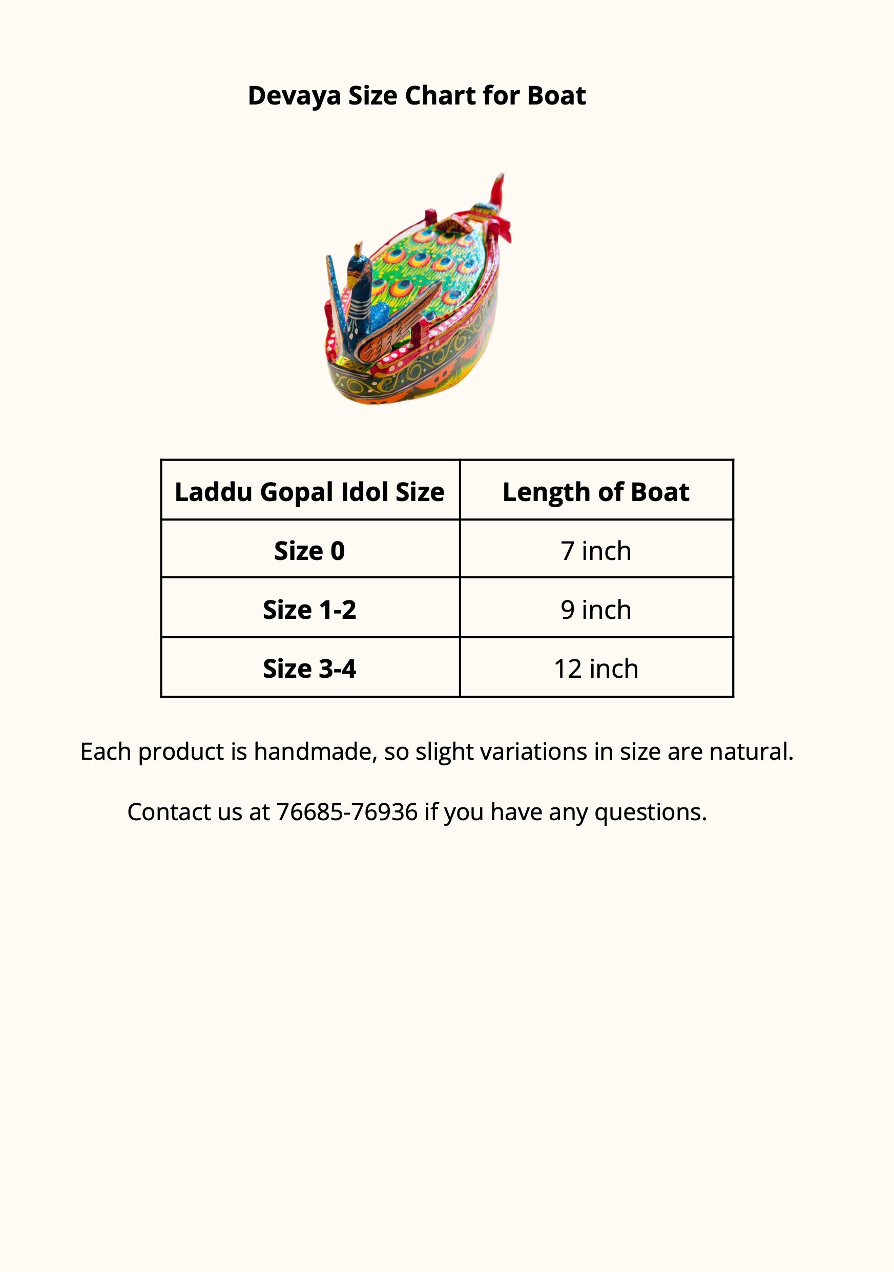Size Guide for Nauka - Laddu Gopal Boat