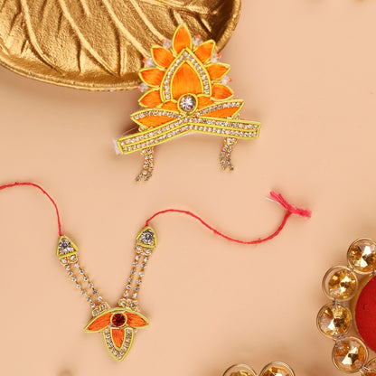 Divya Raas Orange Mukut & Mala Set - Devaya