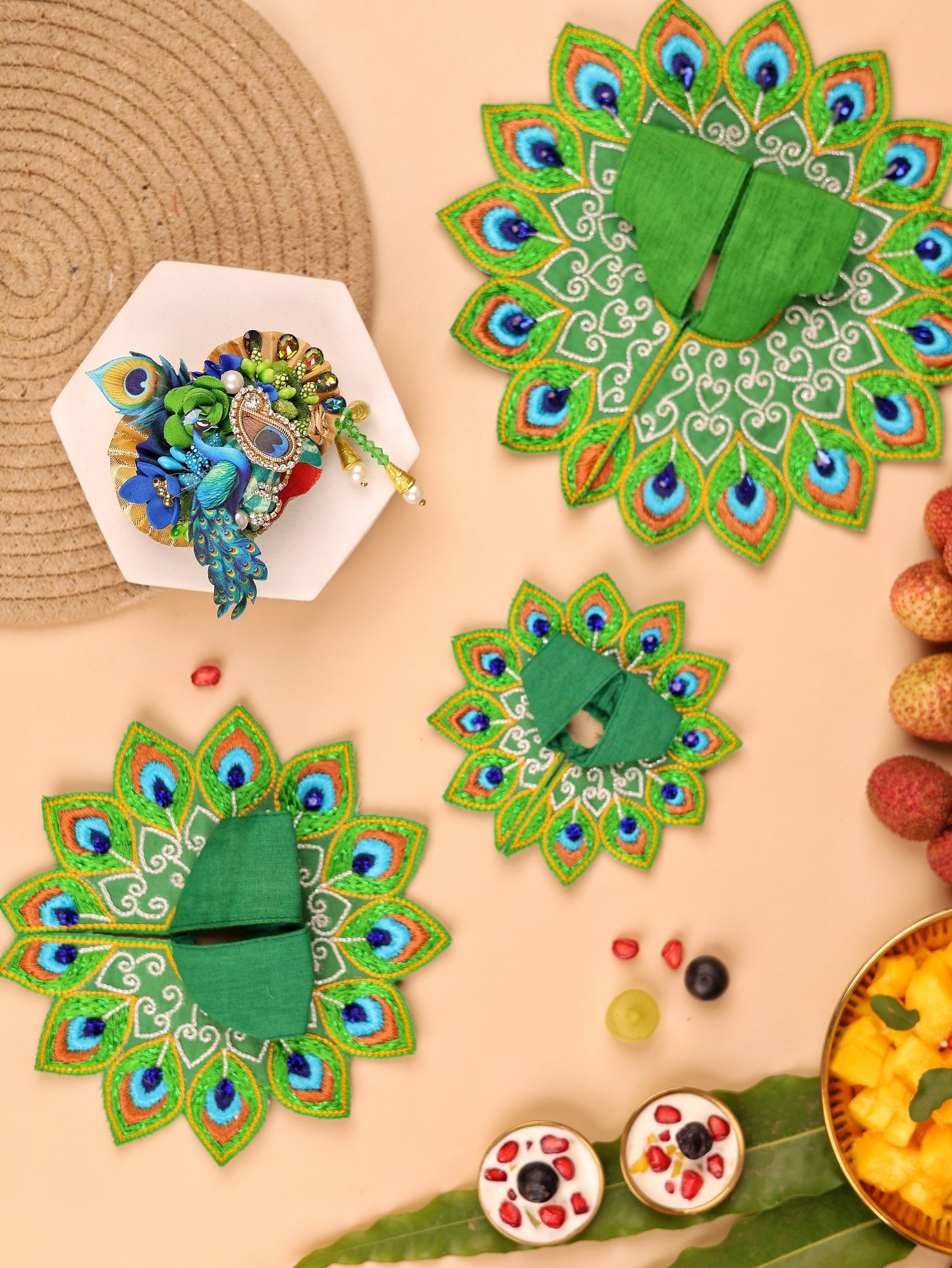 Green Mul Cotton Laddu Gopal Poshak