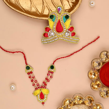 Makhan Chor Teal Mukut & Mala Set - Devaya