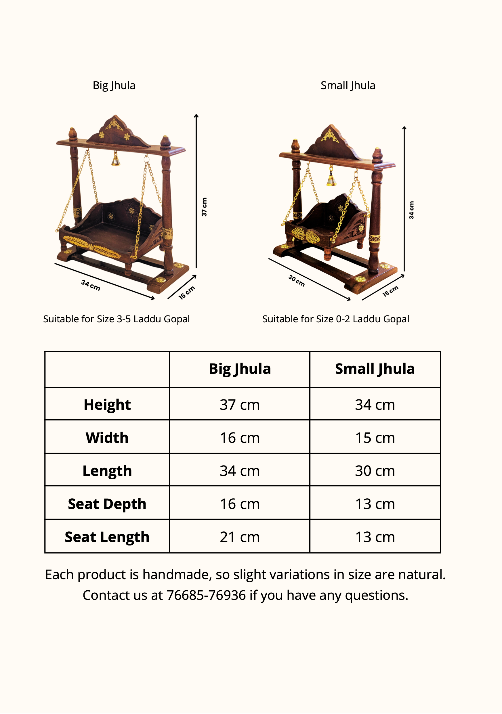 Size Guide for Laddu Gopal Jhula
