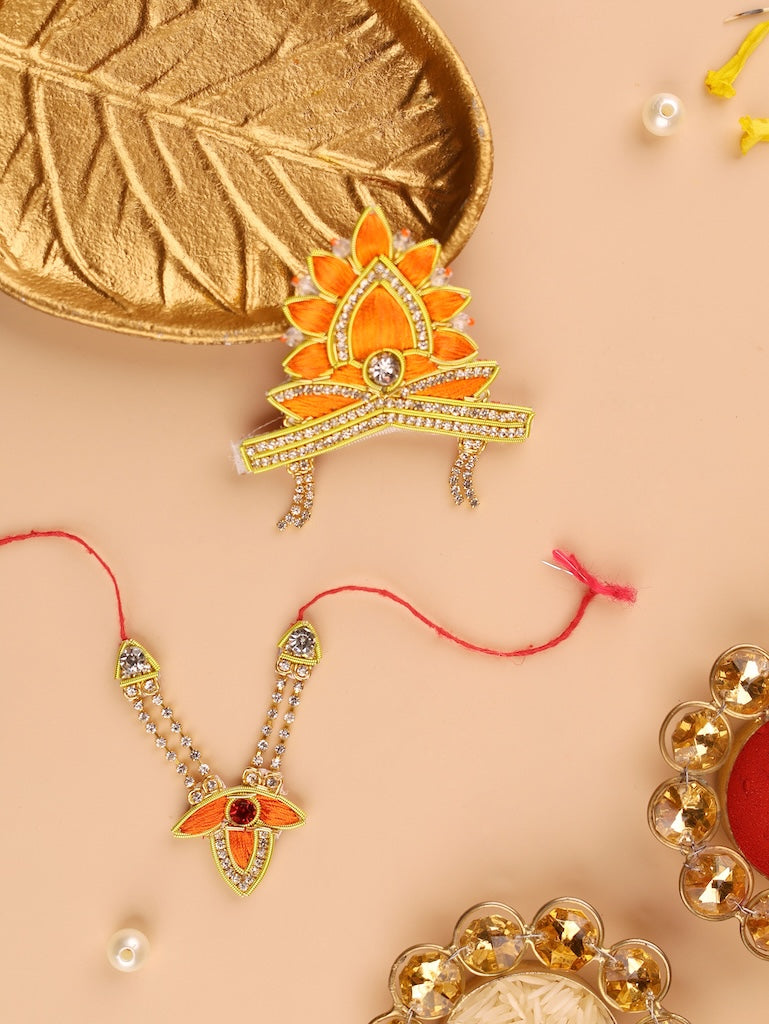Madhur Leela Orange mukut  mala set 