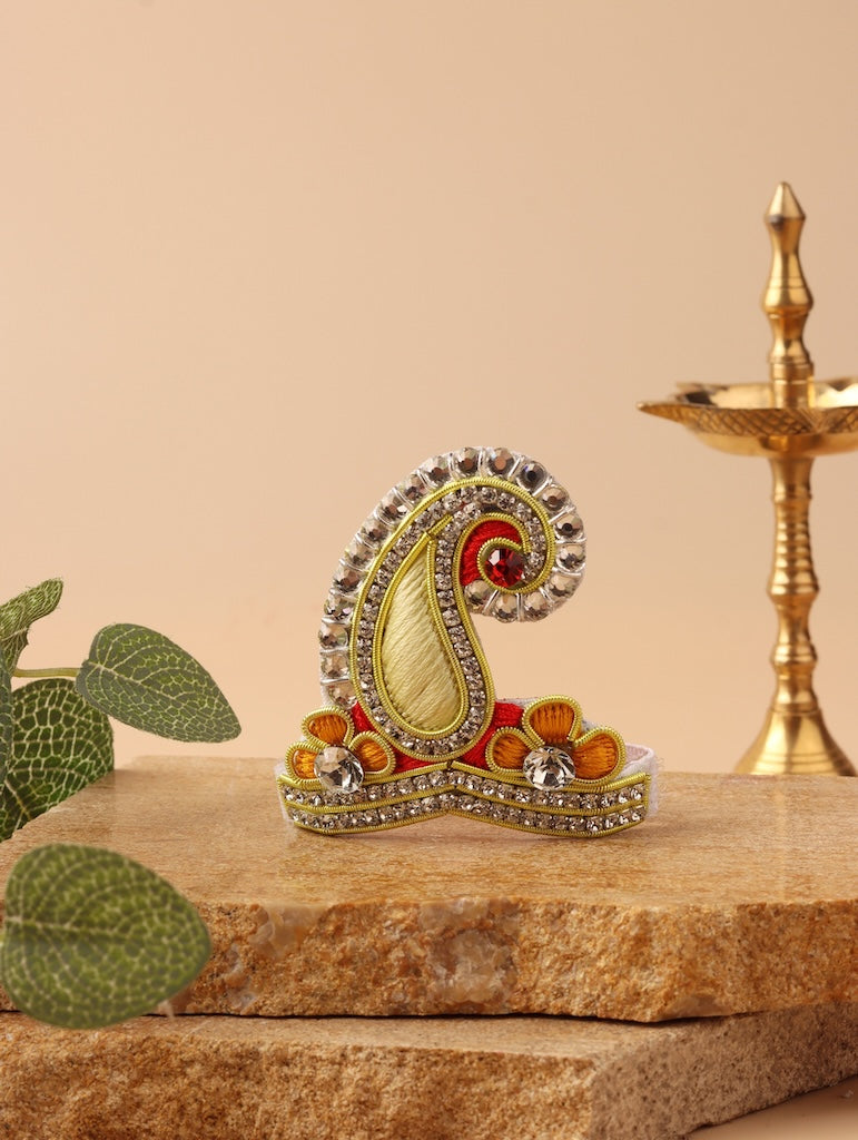 Golden Mukut with Red Stones for Kanha Ji