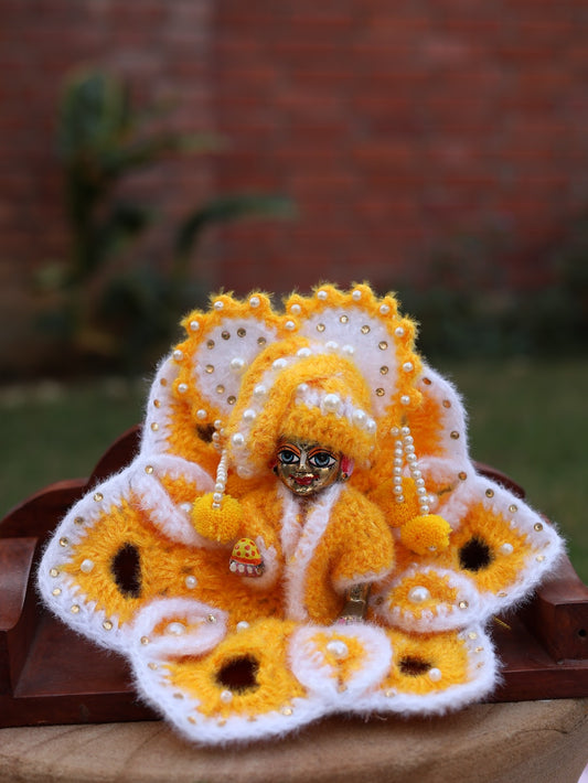 Pitambari Yellow Wool Laddu Gopal Poshak 4 Pc Set