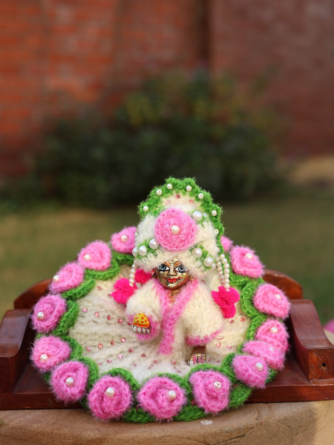 Gulabo Pink Wool Laddu Gopal Poshak 4 Pc Set - Devaya