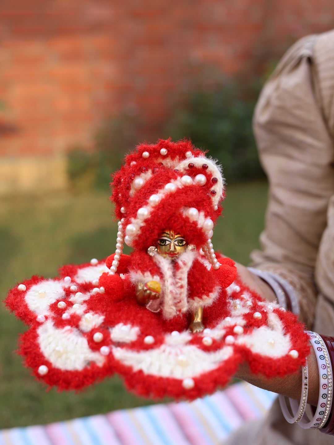 Red Wool Laddu Gopal Poshak 4 Pc Set - Devaya