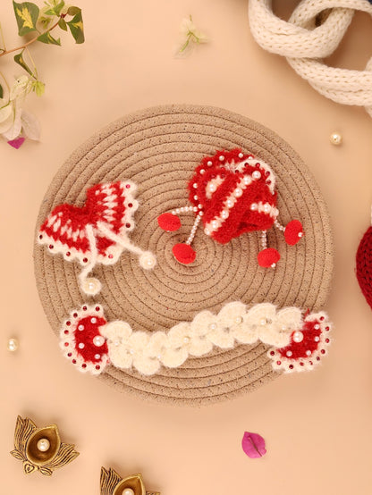 Red Wool Laddu Gopal Poshak 4 Pc Set