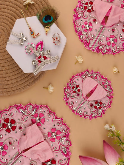 Pushp Mala Pink Laddu Gopal Poshak & Shringar Set