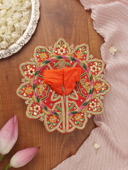 Madhur Leela Orange Laddu Gopal Poshak & Shringar Set