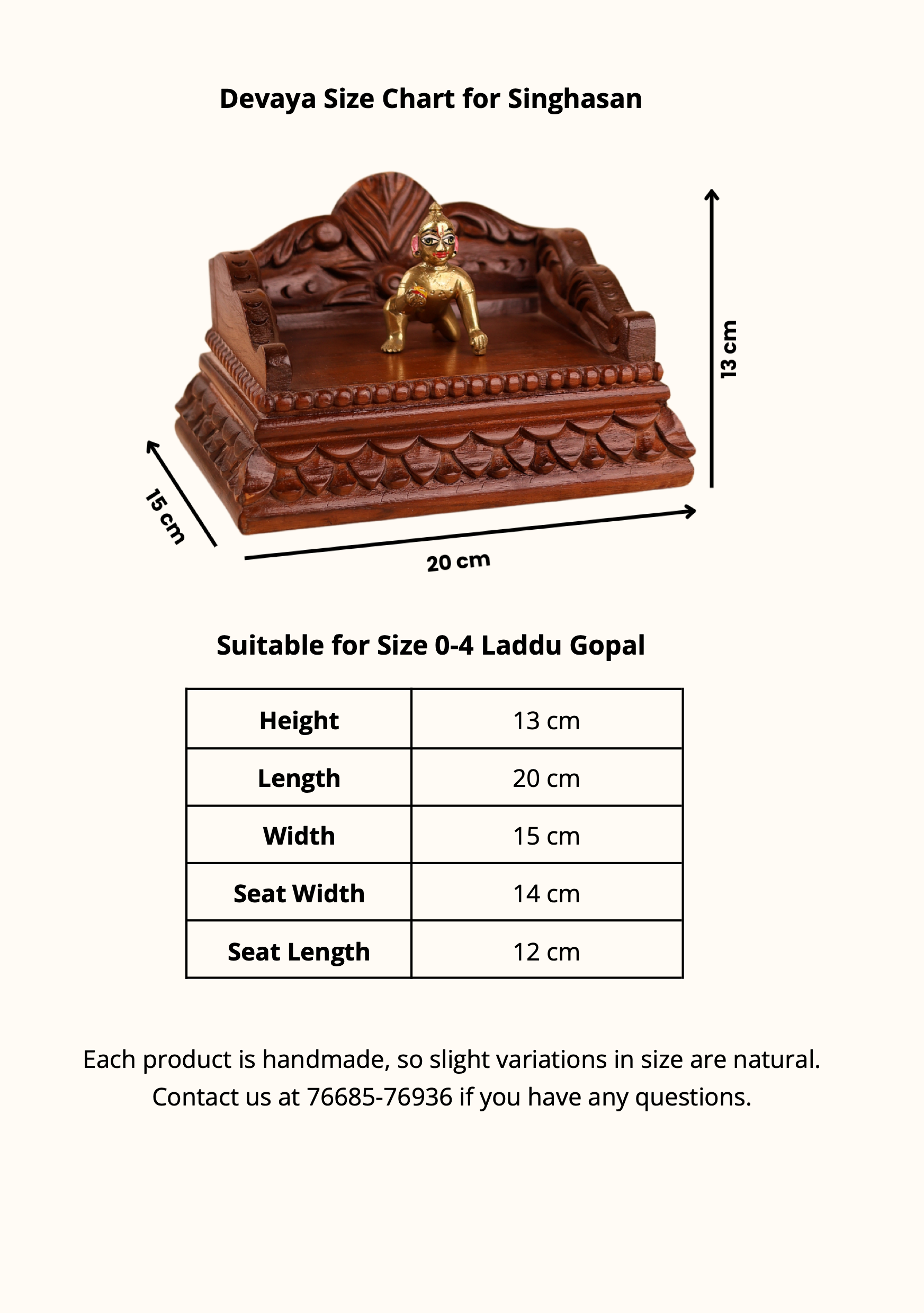 Size Guide for Laddu Gopal Singhasan