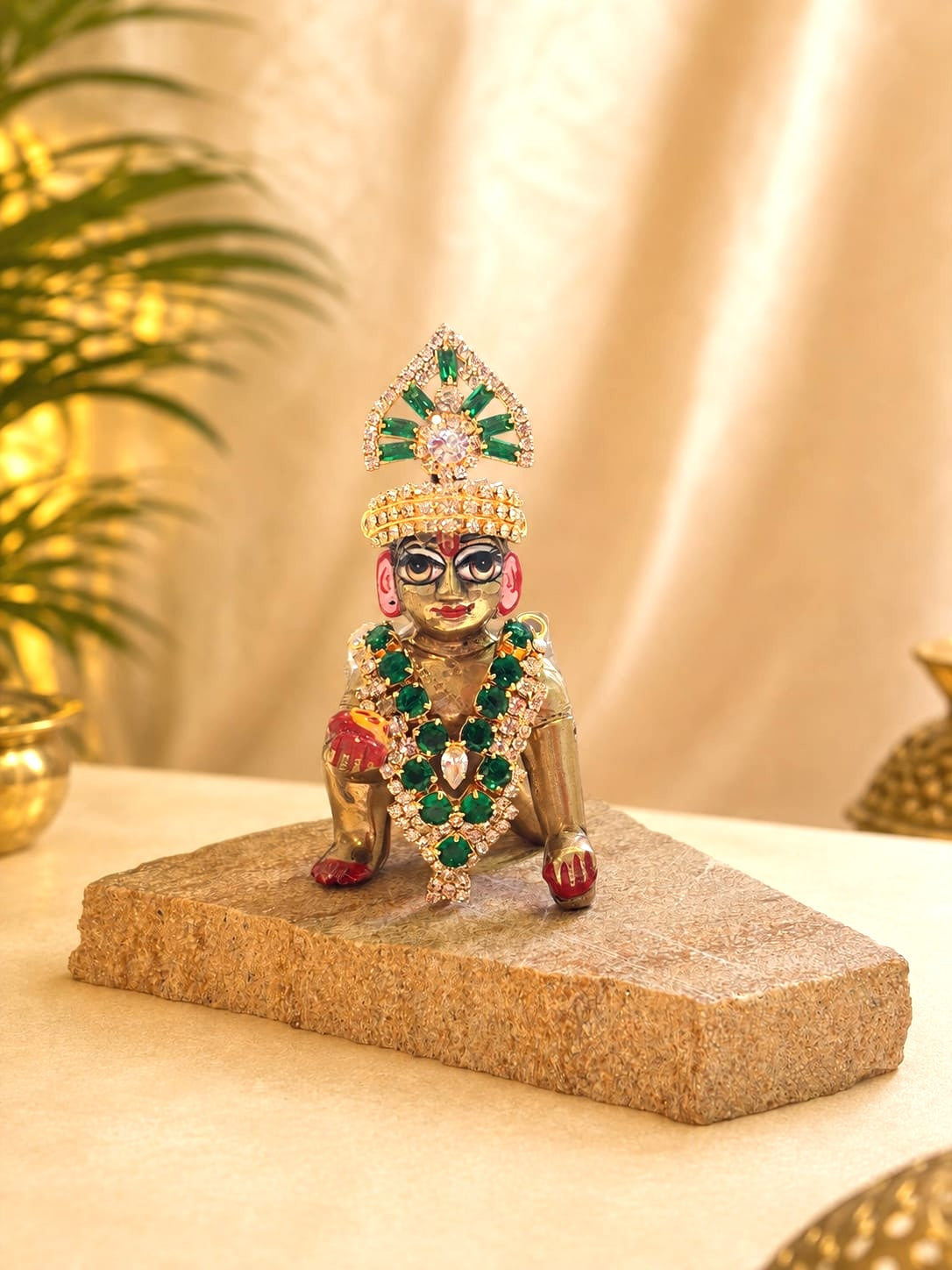 Rajsi Laddu Gopal Mukut & Mala Set