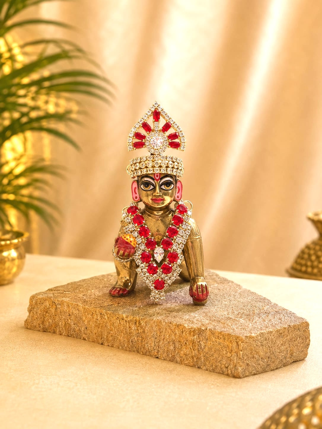 Rajsi Laddu Gopal Mukut & Mala Set