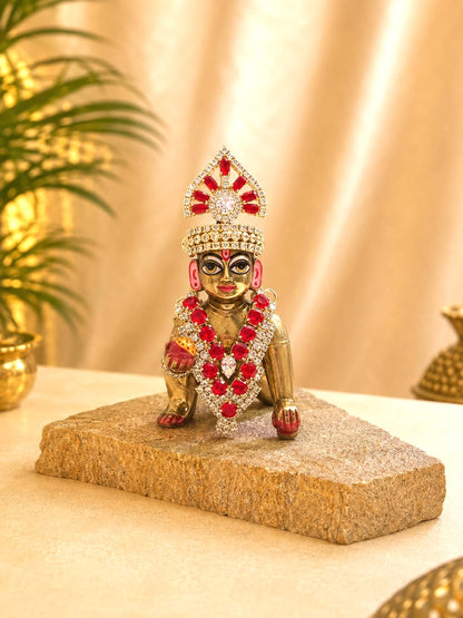 Rajsi Laddu Gopal Mukut & Mala Set