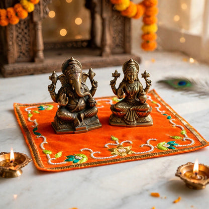 Kesariya Kunj Orange Velvet Aasan 5” x 7”