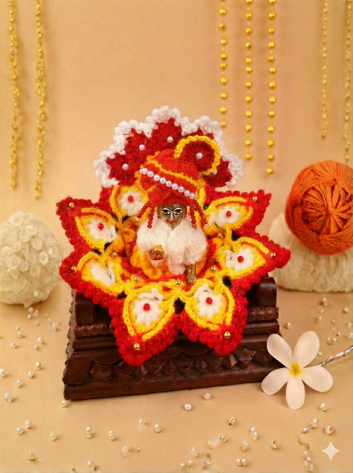 Sunehri Orange Wool Laddu Gopal Poshak 2 Pc Set