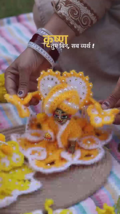 Pitambari Yellow Wool Laddu Gopal Poshak 3 Pc Set