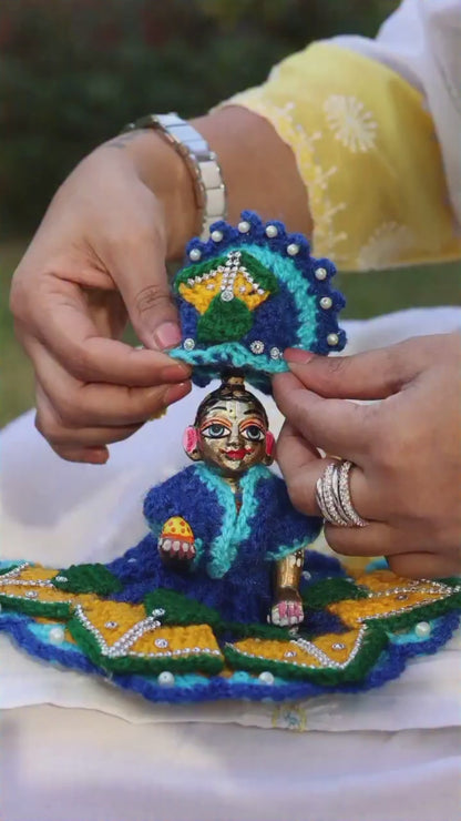 Kite Blue Wool Laddu Gopal Poshak 3 Pc Set