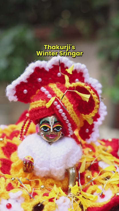 Sunehri Orange Wool Laddu Gopal Poshak 2 Pc Set