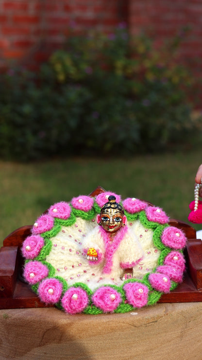 Gulabo Pink Wool Laddu Gopal Poshak 3 Pc Set