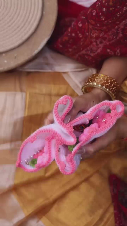 Phulwari Pink Wool Laddu Gopal Poshak 2 Pc Set